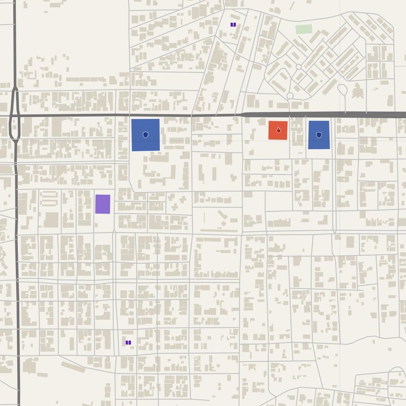 Aïn Kercha map with house numbers, hospitals, police and fire stations — printable PDF, Algeria