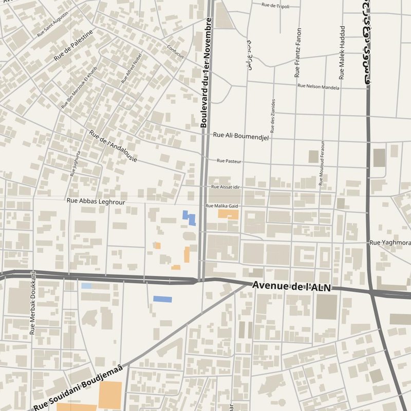 Aïn Oussera street map with house numbers — printable address map PDF, Algeria