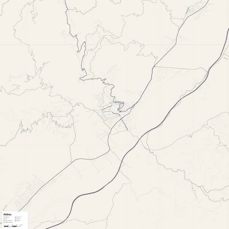 Akbou Map PDF — Printable Street Map Poster with House Numbers