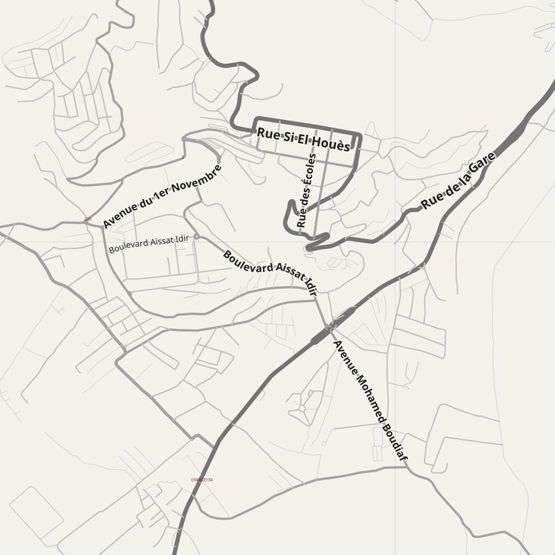 Akbou map with house numbers, hospitals, police and fire stations — printable PDF, Algeria