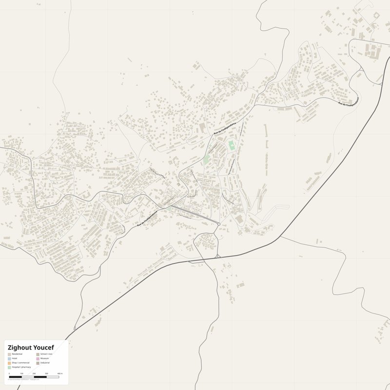 Zighout Youcef Map PDF — Printable Street Map Poster with House Numbers