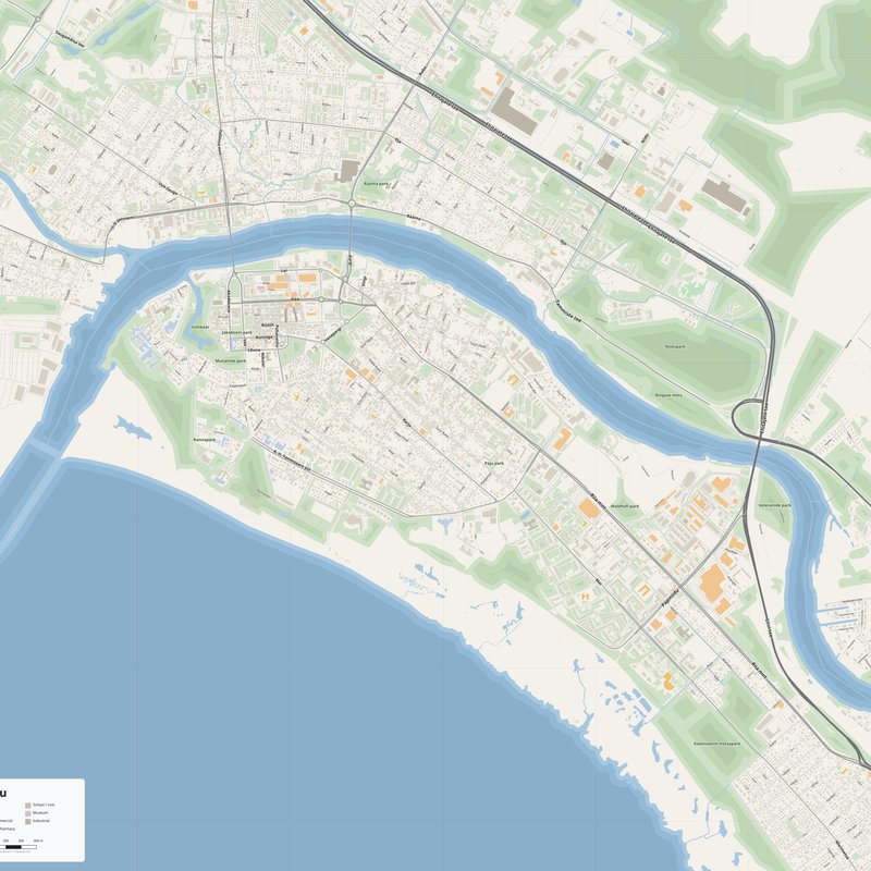 Tisknutelný plán města Pärnu jako plakát, Estonsko