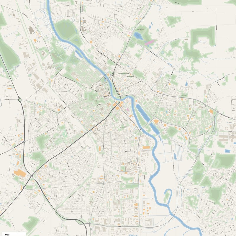 Tisknutelný plán města Tartu jako plakát, Estonsko