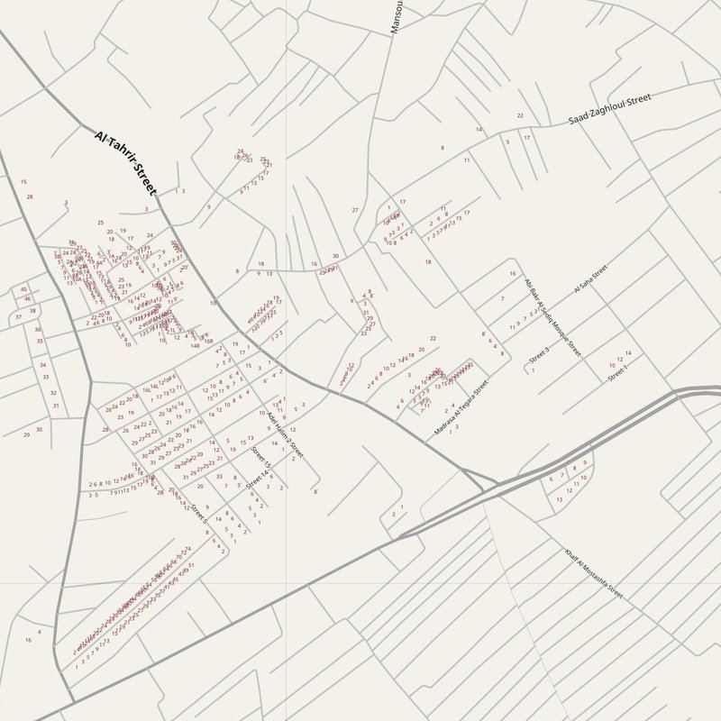 Abnūb street map with house numbers — printable address map PDF, Egypt