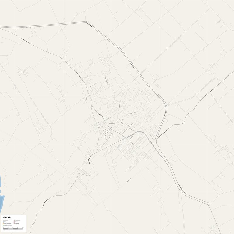 Abnūb Map PDF — Printable Street Map Poster with House Numbers