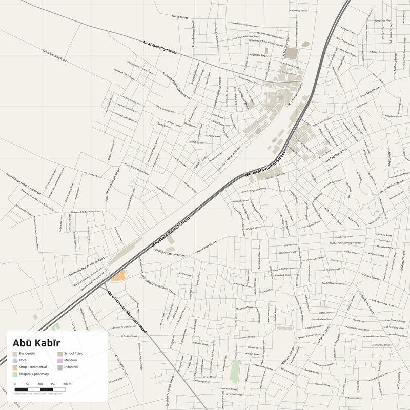 Abū Kabīr Map PDF — Printable Street Map Poster with House Numbers