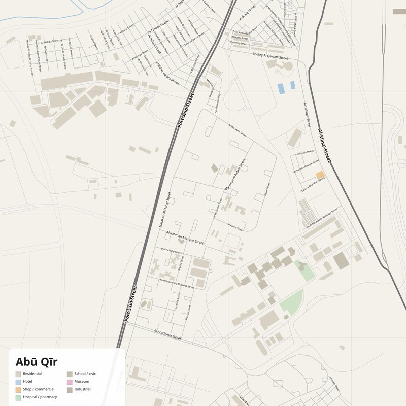 Abū Qīr Map PDF — Printable Street Map Poster with House Numbers