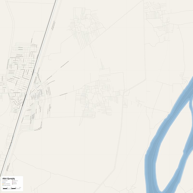Abū Qurqāş Map PDF — Printable Street Map Poster with House Numbers