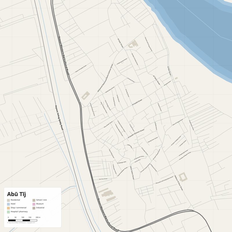 Abū Tīj Map PDF — Printable Street Map Poster with House Numbers