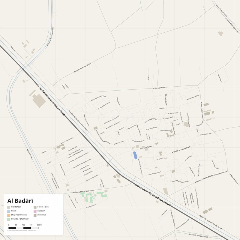 Al Badārī Map PDF — Printable Street Map Poster with House Numbers