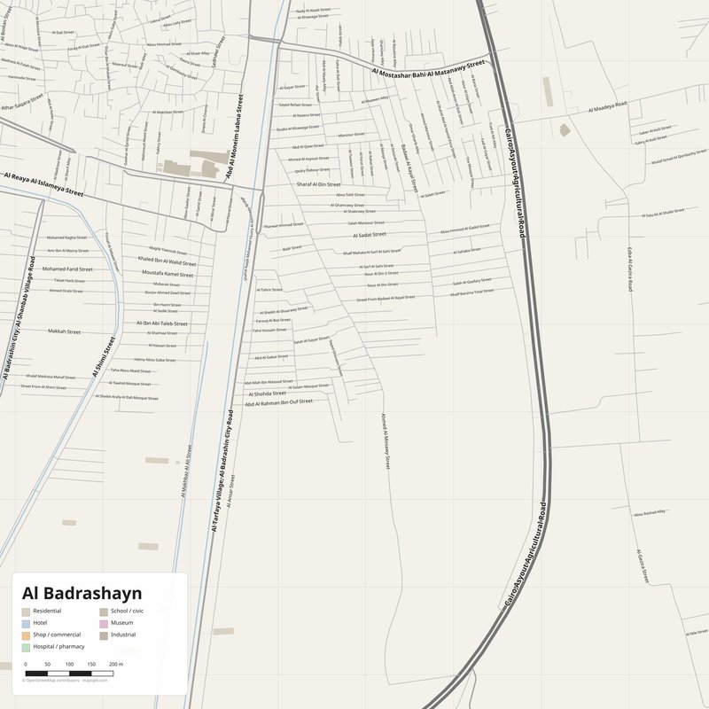 Al Badrashayn Map PDF — Printable Street Map Poster with House Numbers