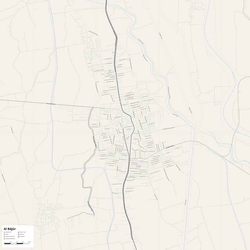 Al Bājūr Map PDF — Printable Street Map Poster with House Numbers