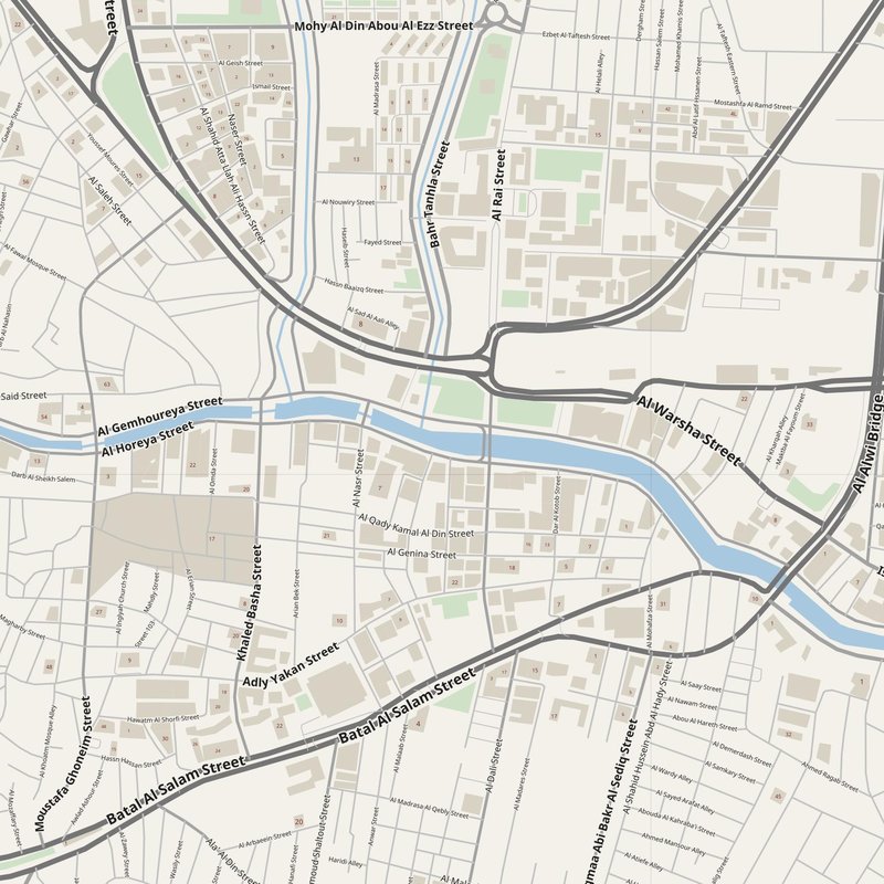 Al Fayyum street map with house numbers — printable address map PDF, Egypt
