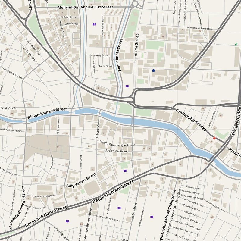 Al Fayyum map with house numbers, hospitals, police and fire stations — printable PDF, Egypt