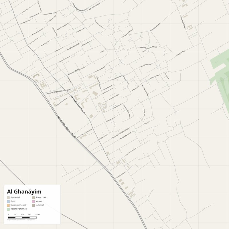 Al Ghanāyim Map PDF — Printable Street Map Poster with House Numbers