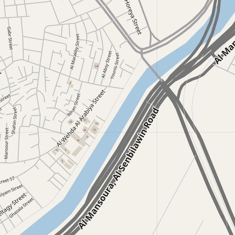 Al Mansurah map with house numbers, hospitals, police and fire stations — printable PDF, Egypt