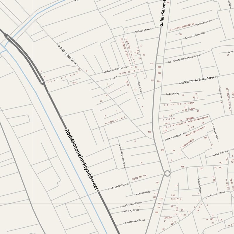 Al Minshāh street map with house numbers — printable address map PDF, Egypt