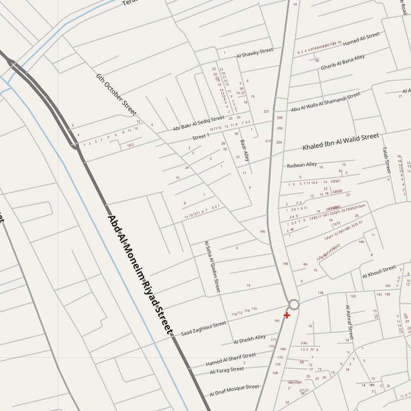 Al Minshāh map with house numbers, hospitals, police and fire stations — printable PDF, Egypt