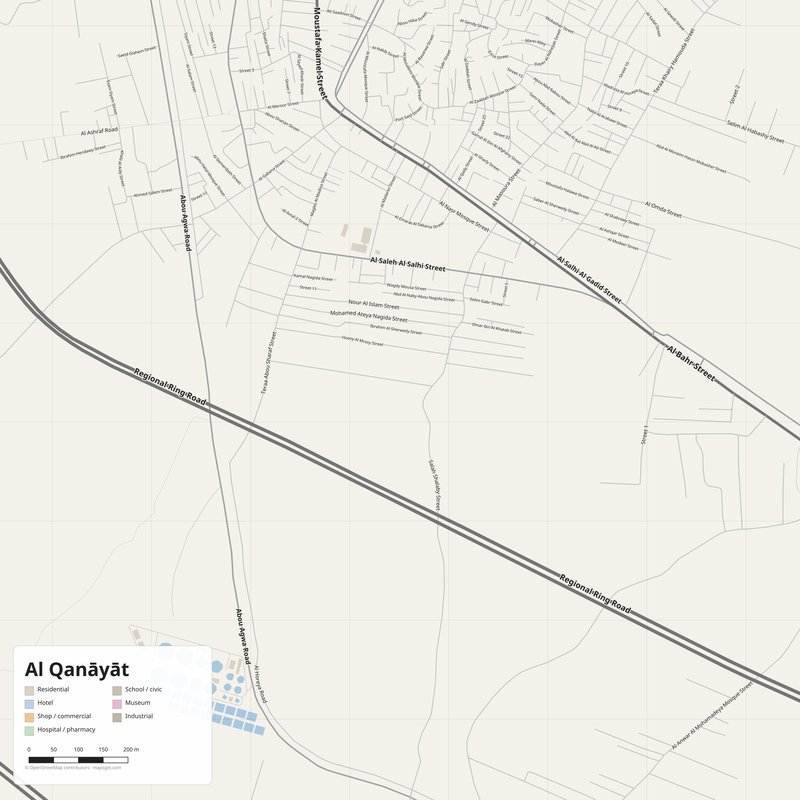 Al Qanāyāt Map PDF — Printable Street Map Poster with House Numbers