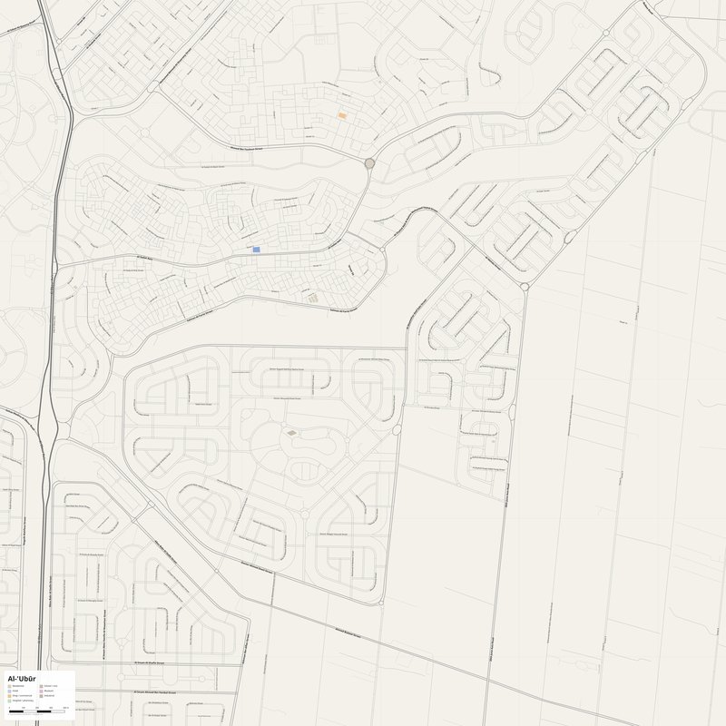 Al-'Ubūr Map PDF — Printable Street Map Poster with House Numbers