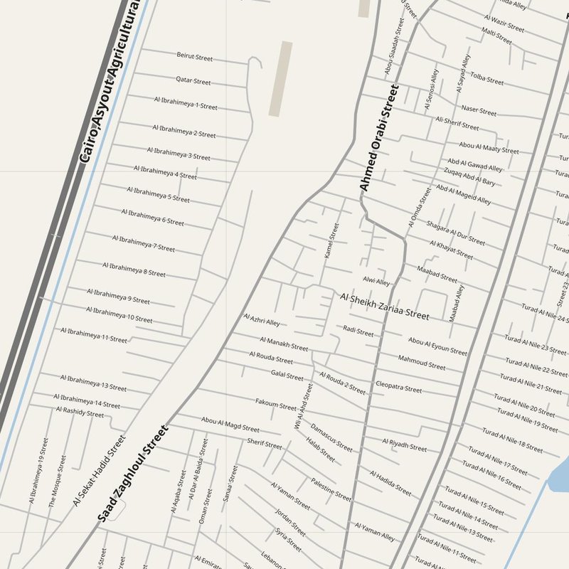 Al Wāsiţah street map with house numbers — printable address map PDF, Egypt