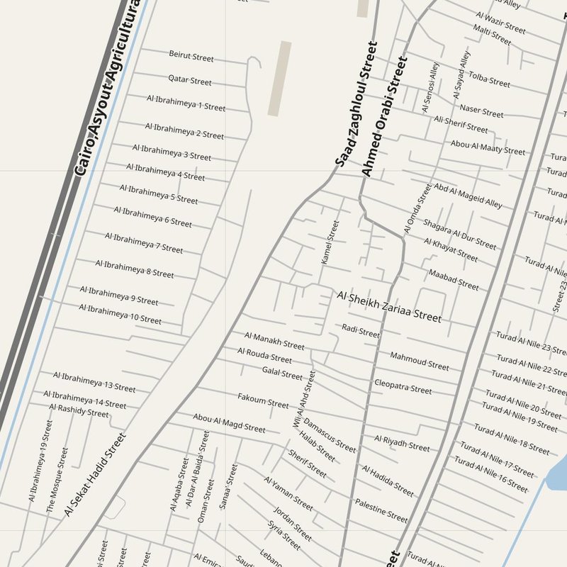 Al Wāsiţah map with house numbers, hospitals, police and fire stations — printable PDF, Egypt