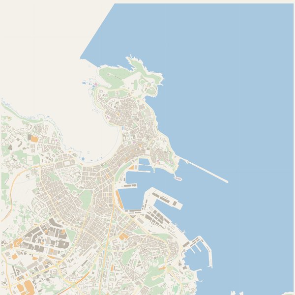 Detailed street map with house numbers of A Coruña, Spain