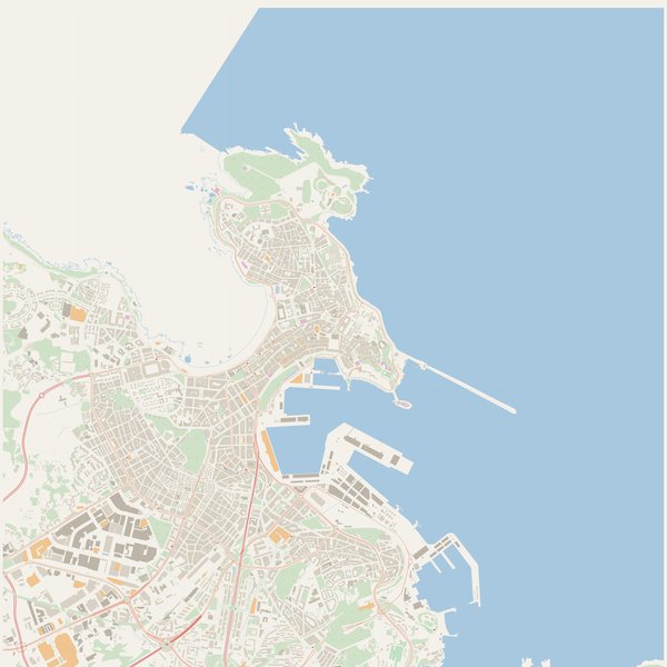 Emergency map with fire hydrants and hospitals of A Coruña, Spain