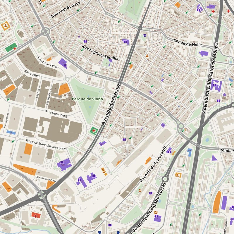 A Coruña map with house numbers, hospitals, police and fire stations — printable PDF, Spain