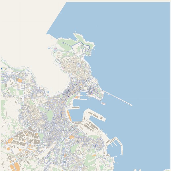 Walking and running map of A Coruña, Spain