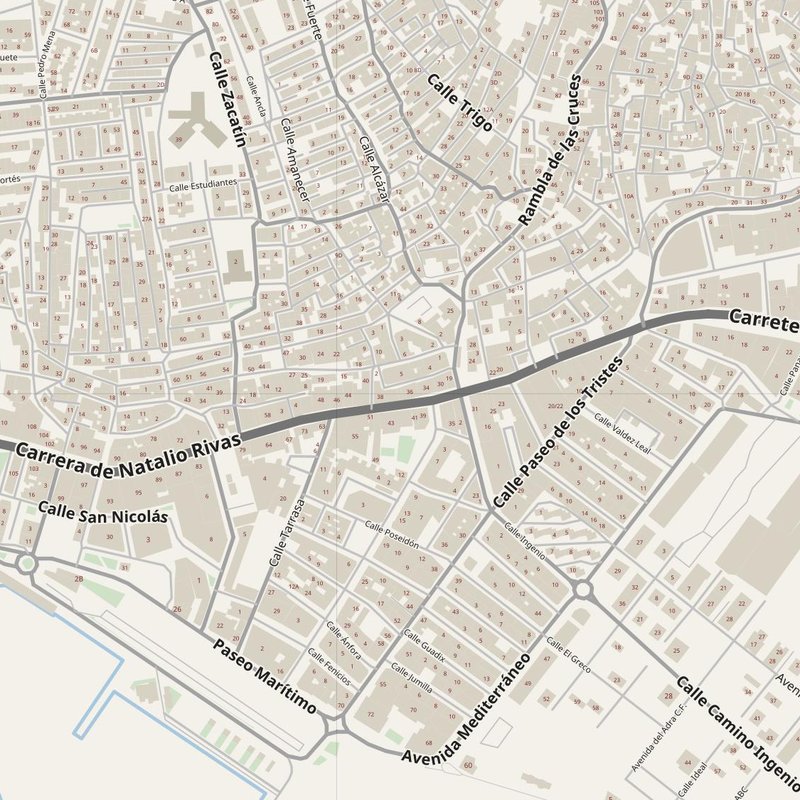 Adra street map with house numbers — printable address map PDF, Spain