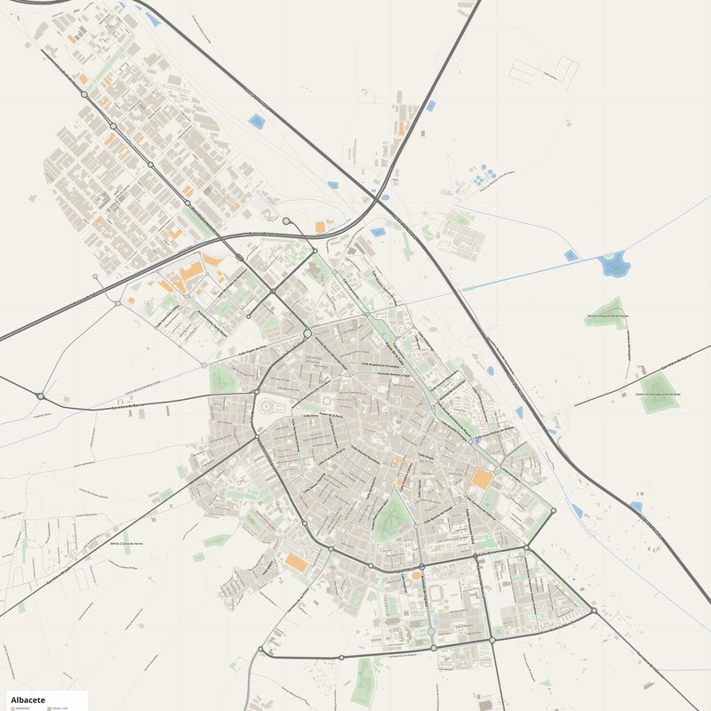 Albacete Map PDF — Printable Street Map Poster with House Numbers