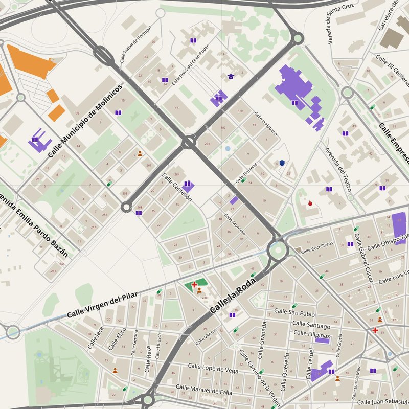 Albacete map with house numbers, hospitals, police and fire stations — printable PDF, Spain