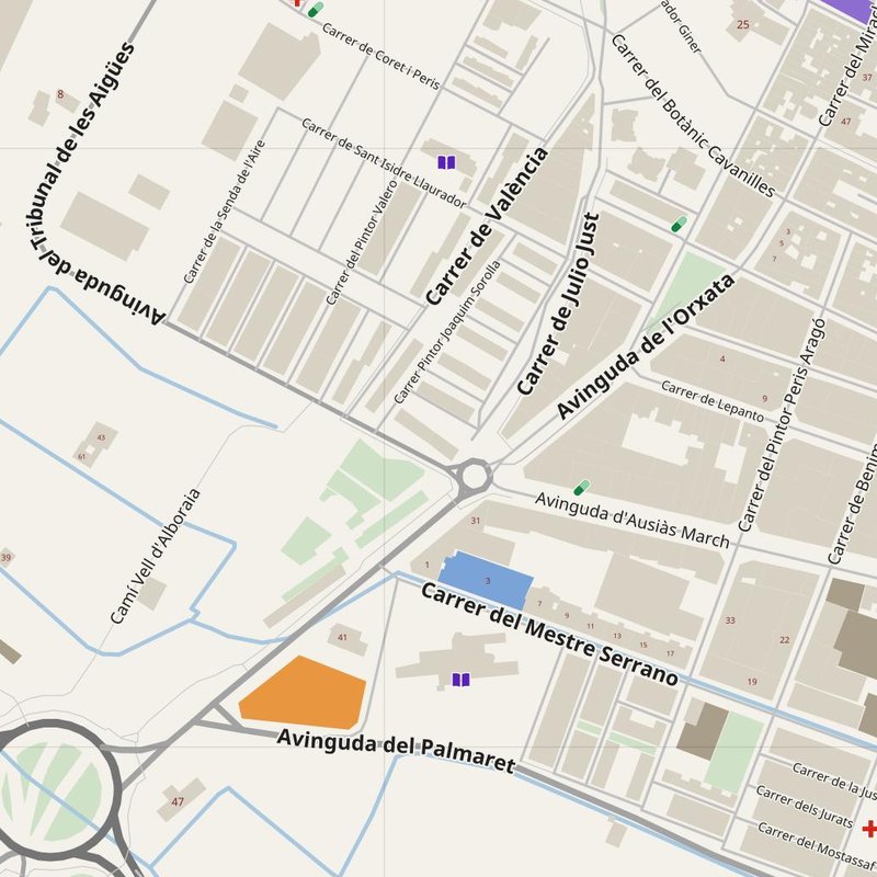 Alboraya map with house numbers, hospitals, police and fire stations — printable PDF, Spain