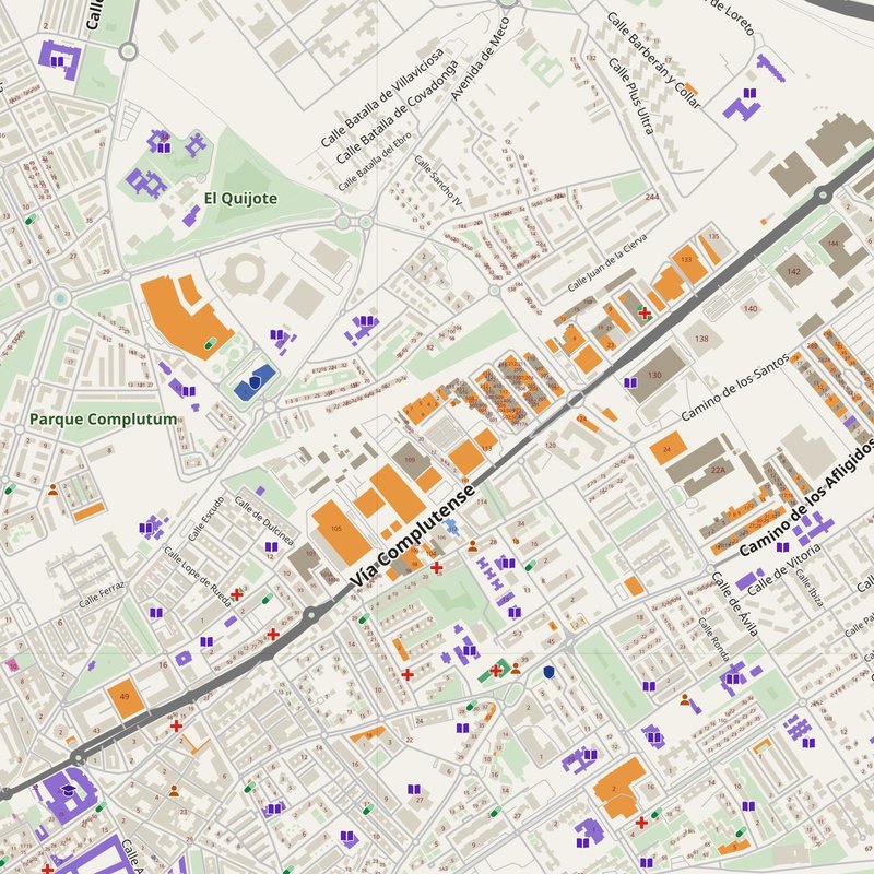 Alcalá de Henares map with house numbers, hospitals, police and fire stations — printable PDF, Spain