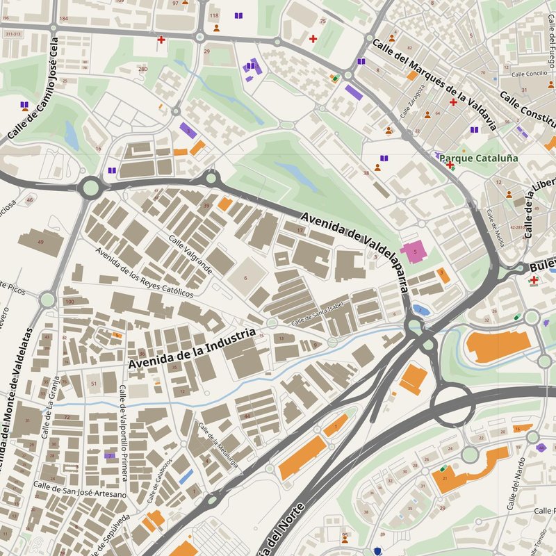 Alcobendas map with house numbers, hospitals, police and fire stations — printable PDF, Spain