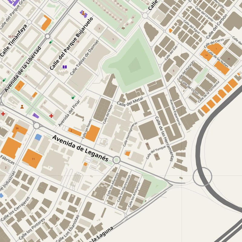 Alcorcón map with house numbers, hospitals, police and fire stations — printable PDF, Spain