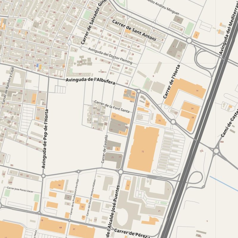 Alfafar street map with house numbers — printable address map PDF, Spain