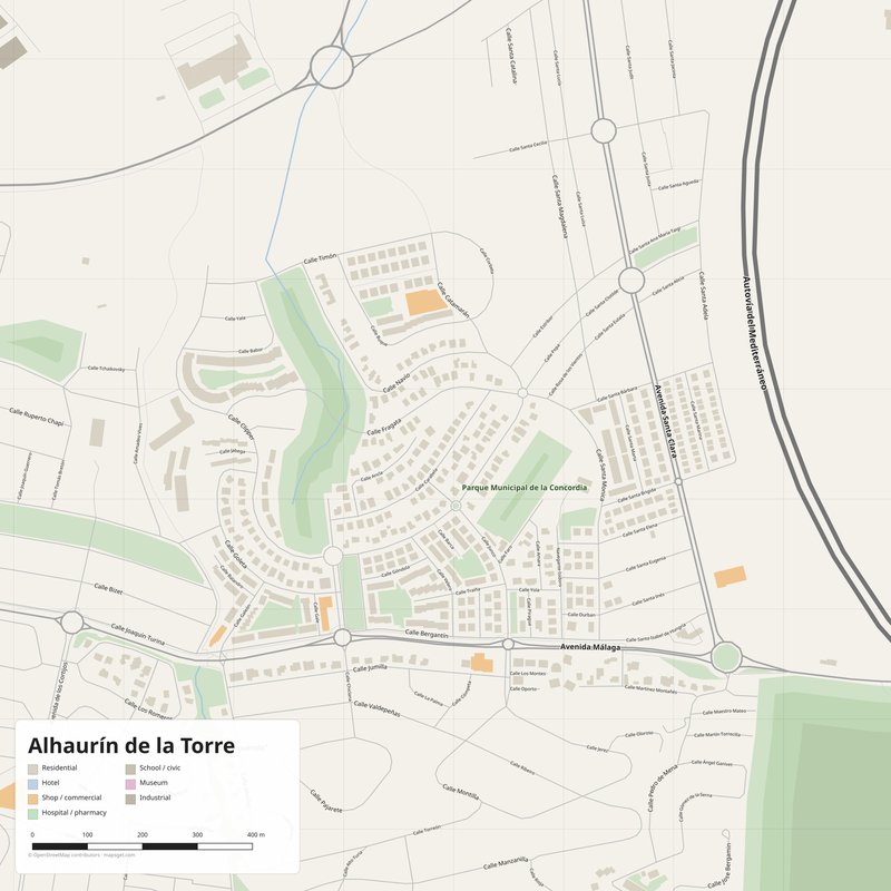 Alhaurín de la Torre Map PDF — Printable Street Map Poster with House Numbers