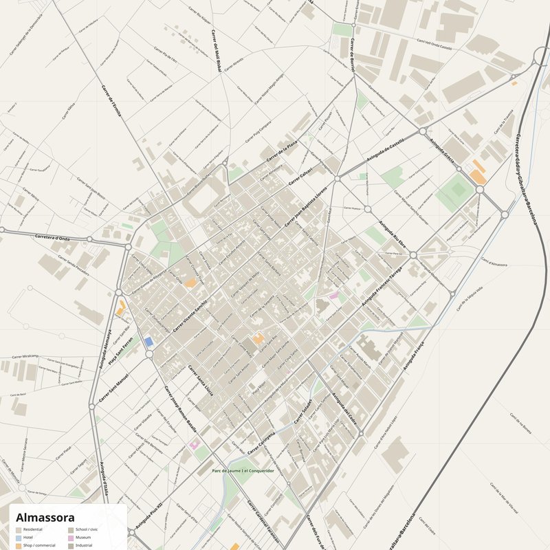 Almassora Map PDF — Printable Street Map Poster with House Numbers