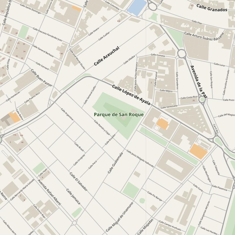 Almendralejo street map with house numbers — printable address map PDF, Spain