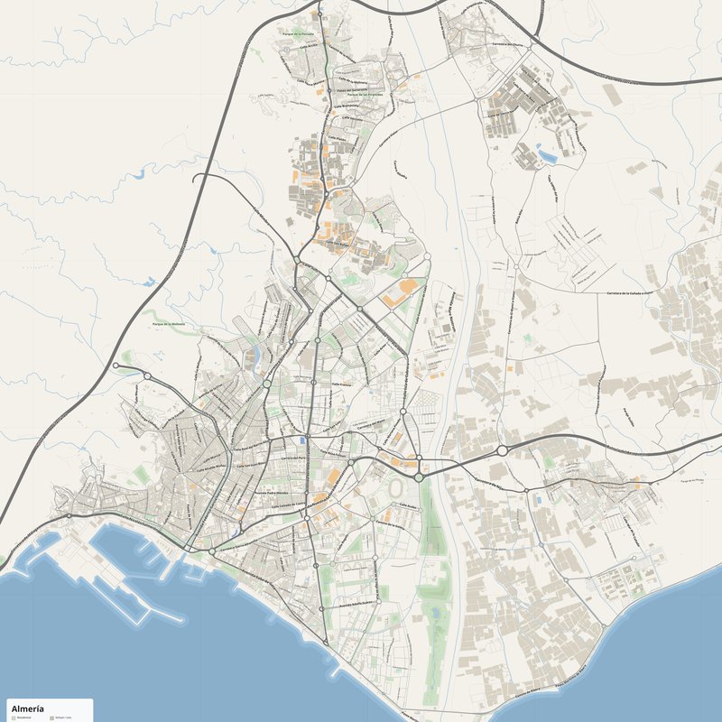 Almería Map PDF — Printable Street Map Poster with House Numbers