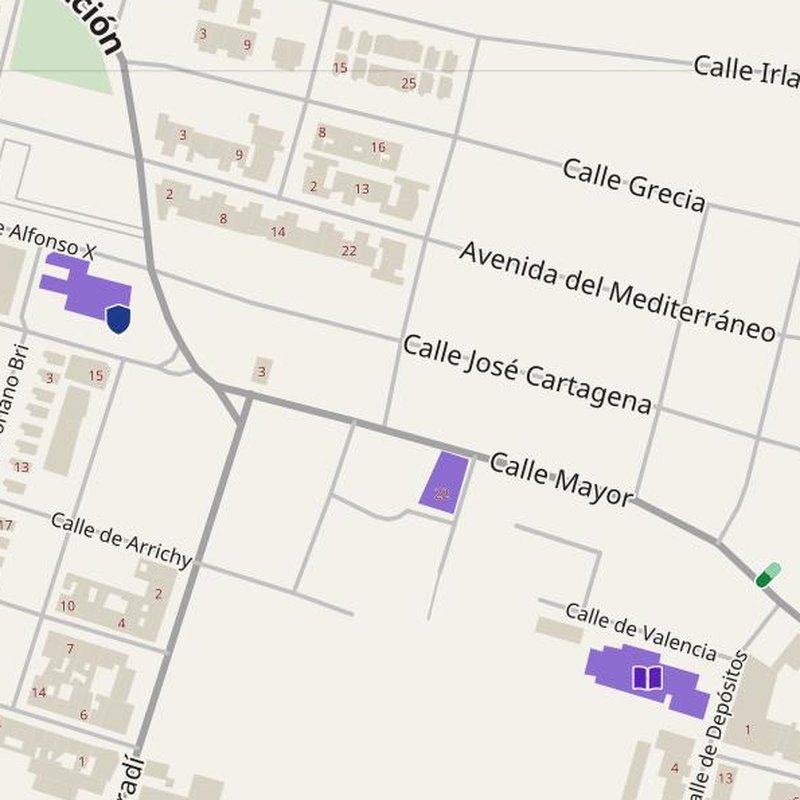 Almoradí map with house numbers, hospitals, police and fire stations — printable PDF, Spain