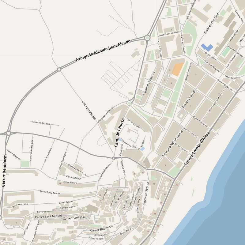 Altea street map with house numbers — printable address map PDF, Spain