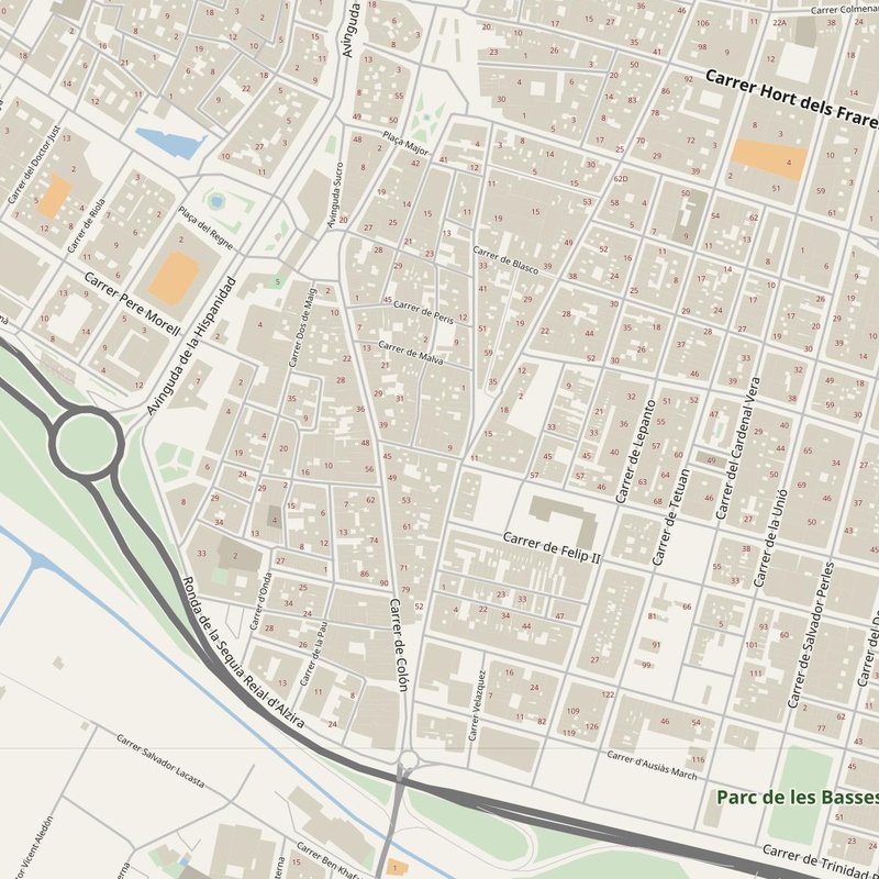 Alzira street map with house numbers — printable address map PDF, Spain