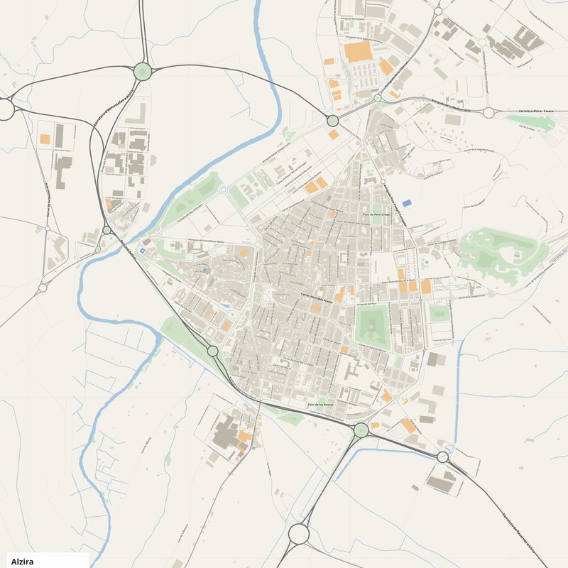 Alzira Map PDF — Printable Street Map Poster with House Numbers