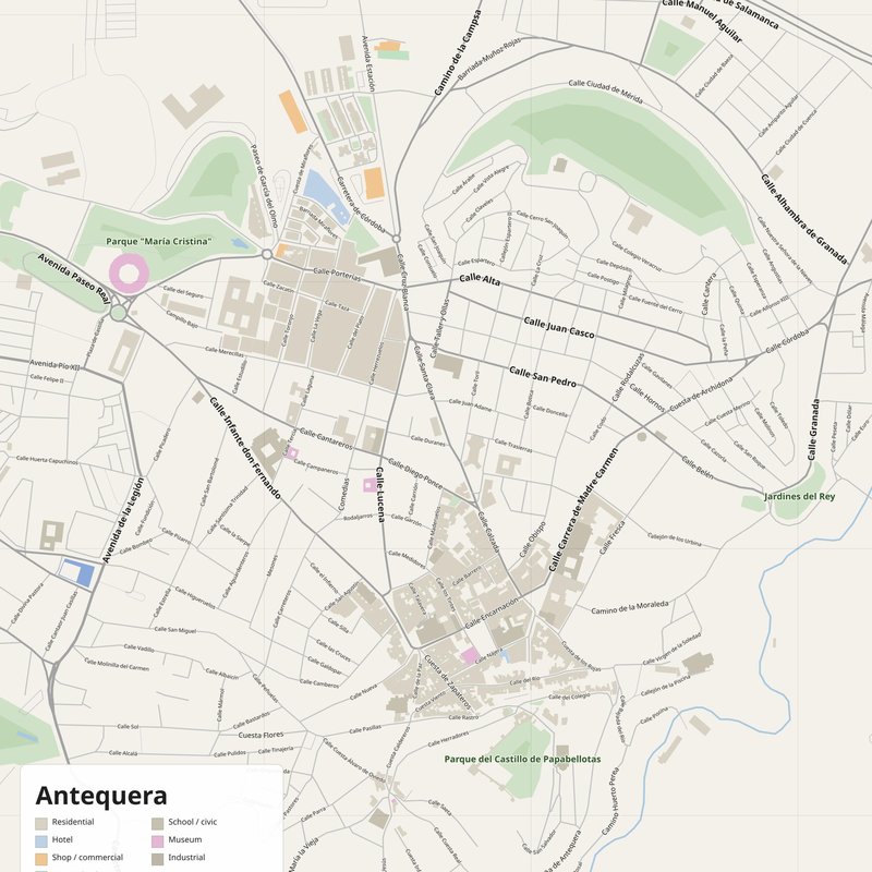 Antequera Map PDF — Printable Street Map Poster with House Numbers