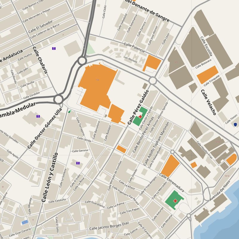 Arrecife map with house numbers, hospitals, police and fire stations — printable PDF, Spain