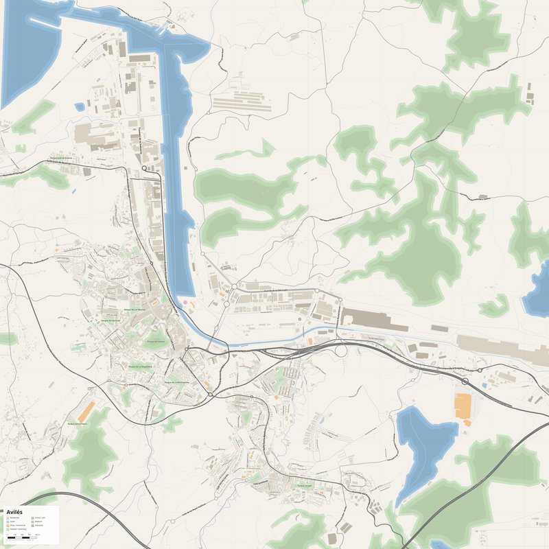 Avilés Map PDF — Printable Street Map Poster with House Numbers