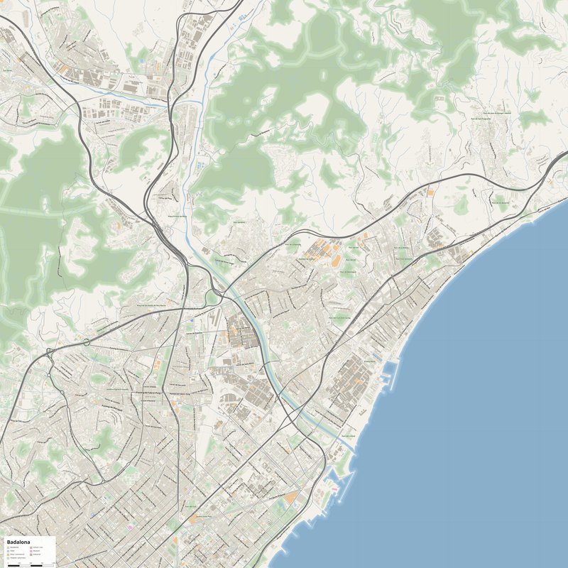 Badalona Map PDF — Printable Street Map Poster with House Numbers